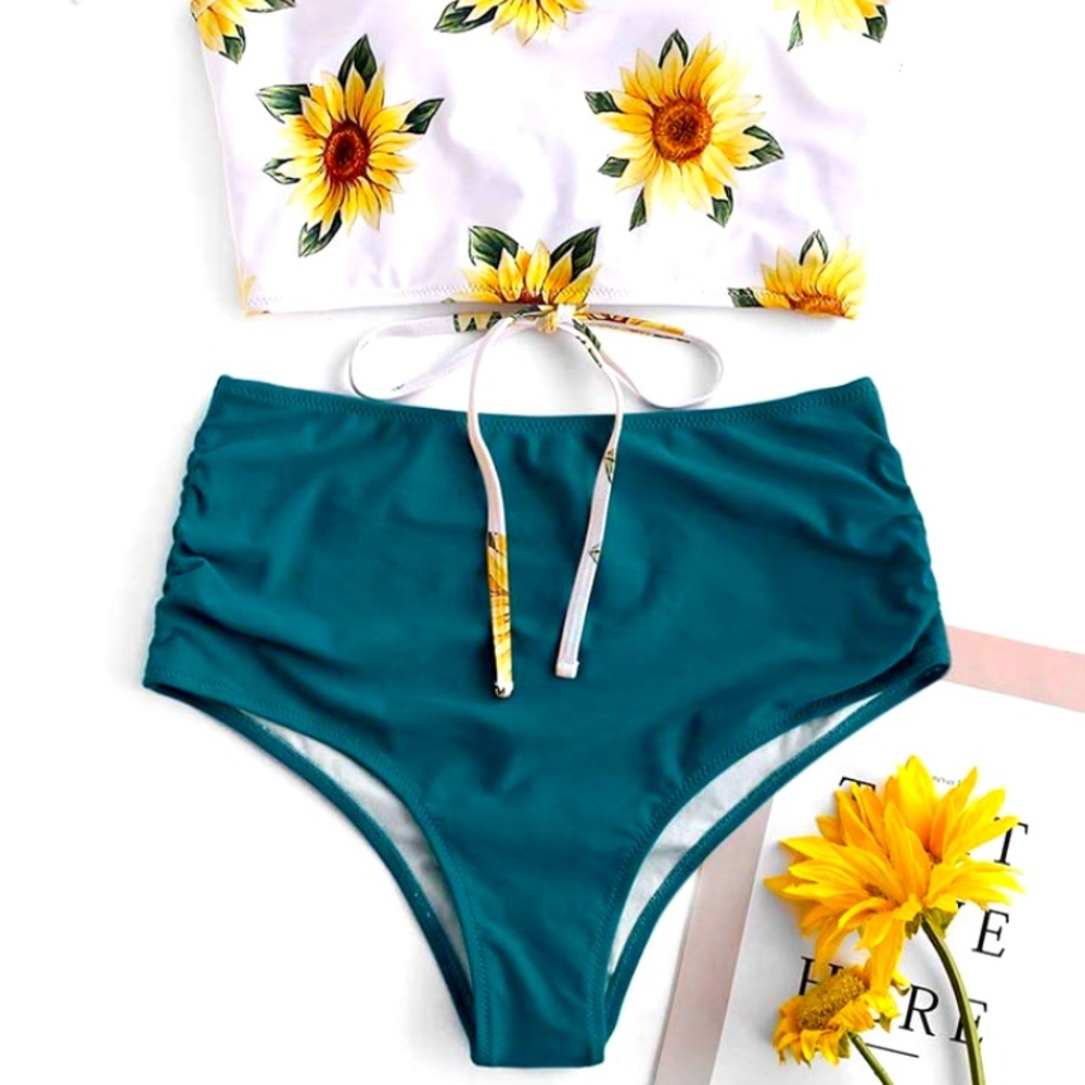 NWT Zaful High Waist Bikini Bottom Peacock Blue Teal Green